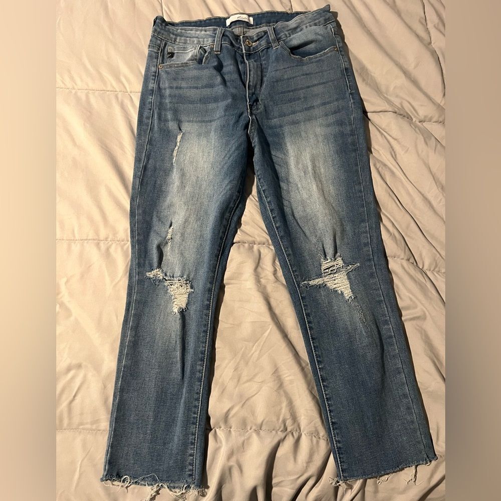 Kancan Distressed Blue Jeans, Size 31, frayed hem